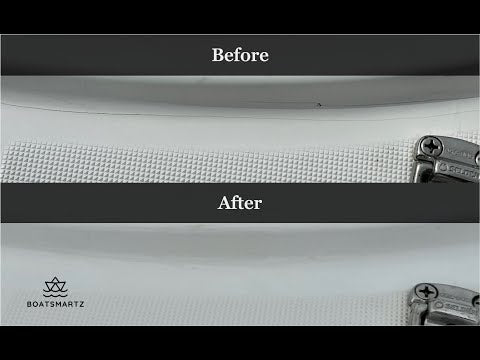 Before and after video showing gel coat crack repair on boat hull and how to fix hairline cracks in gelcoat - Boatsmartz gel coat crack repair kit in use